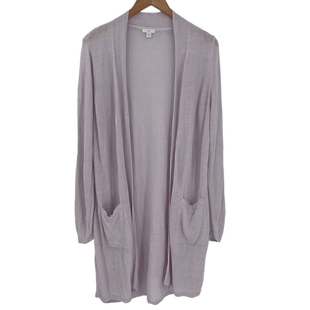 J Jill Eve Long Cardigan Duster Sweater Linen Blend Pale Orchid Women Large